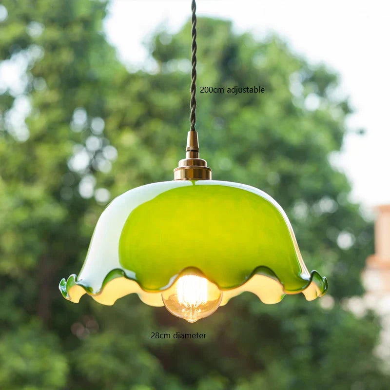 ™ Green Glass LED Pendant Light for Home, Restaurant, Bar, and Loft Style Decor.