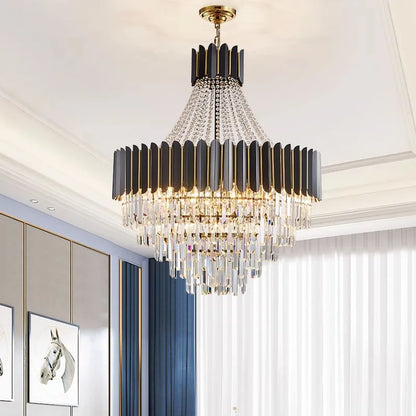 DecorBites™ Crystal LED Chandelier Black Gold Finish for Dinning Room