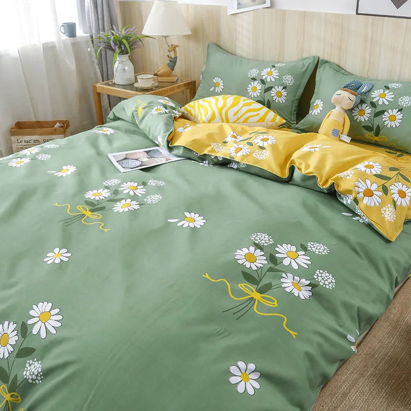 DecorBites™ Cartoon Lattice Floral Geometric Pattern Bedding Set