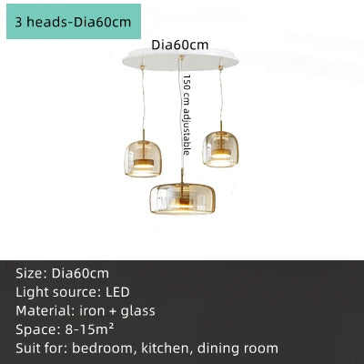 DecorBites™ Amber Glass Chandelier Pendant Light for Living Room, Bedroom, Kitchen, and Bar