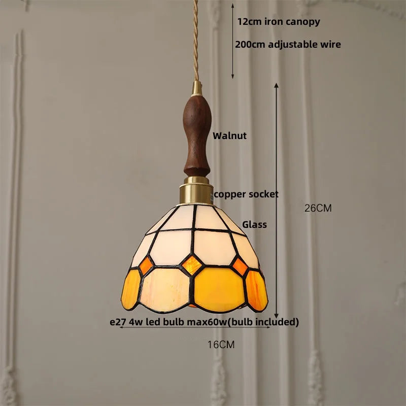 DecorBites™ LED Pendant Light: Japan Style White Glass, Copper Socket, Walnut Wood Lamp