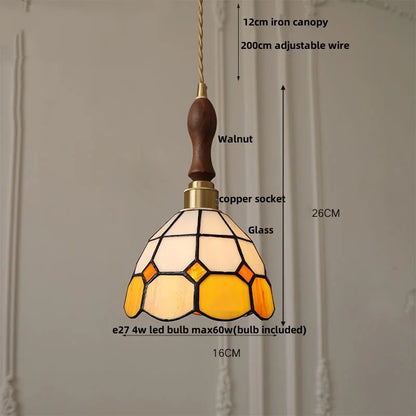 DecorBites™ LED Pendant Light: Japan Style White Glass, Copper Socket, Walnut Wood Lamp
