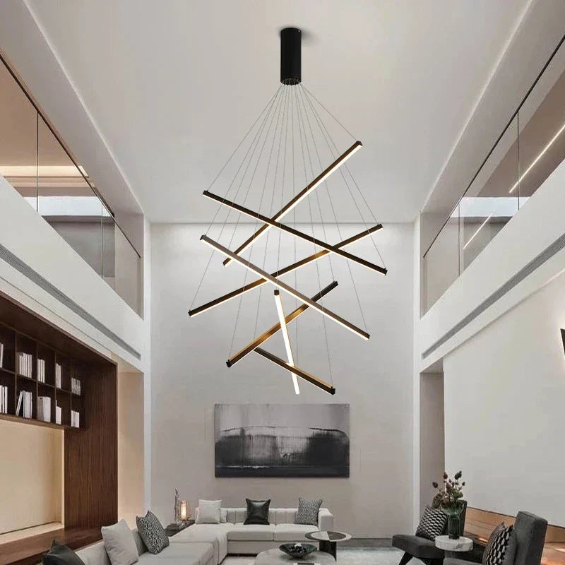 DecorBites™ Black Stair LED Chandelier: Modern Long Line Ceiling Pendant Light for Hall Living Room