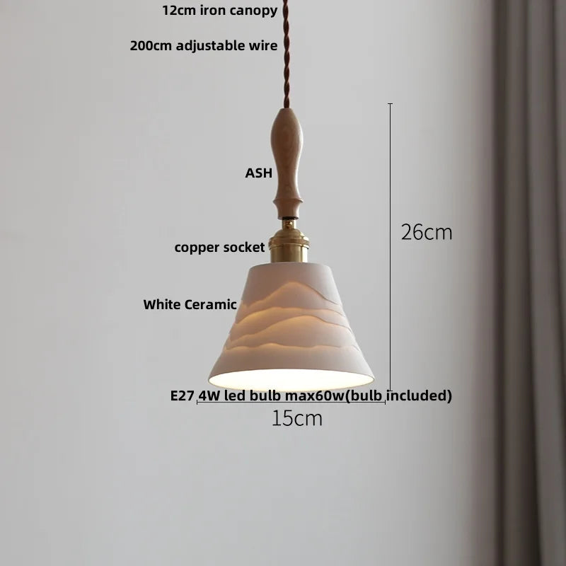 DecorBites™ Ceramic LED Pendant Lights with Ash Wood Nordic Design