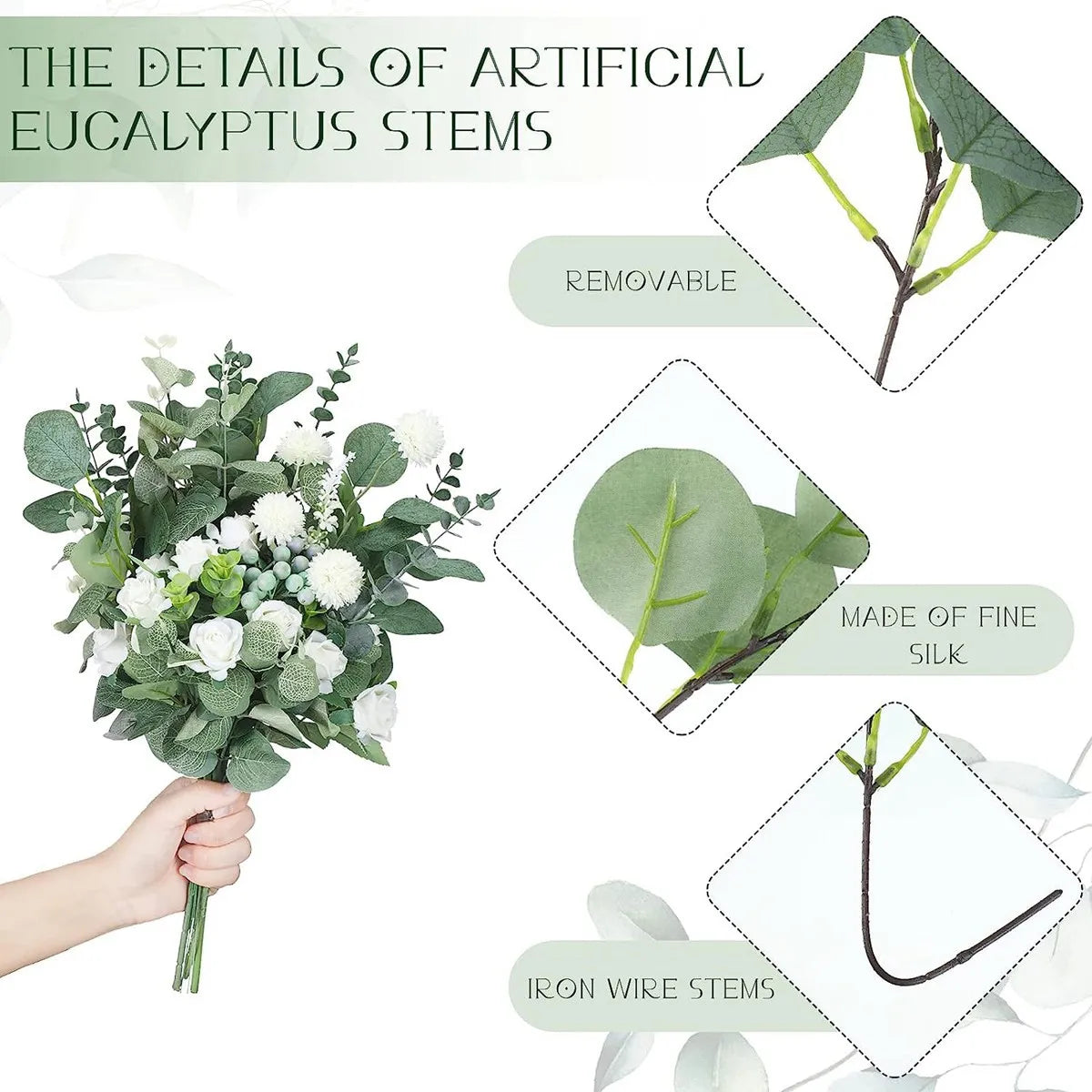 DecorBites™ 30pcs Artificial Flower Plants Green Stem Combo for DIY Bouquet & Event Decor