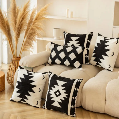 DecorBites™ Geometric Embroidered Cushion Cover - Modern Black & White Pillowcase for Home Sofa