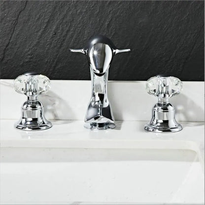 DecorBites™ Gold Basin Faucet: Brass Nickel Dolphin Bathroom Sink Faucet, 3 Hole Widespread