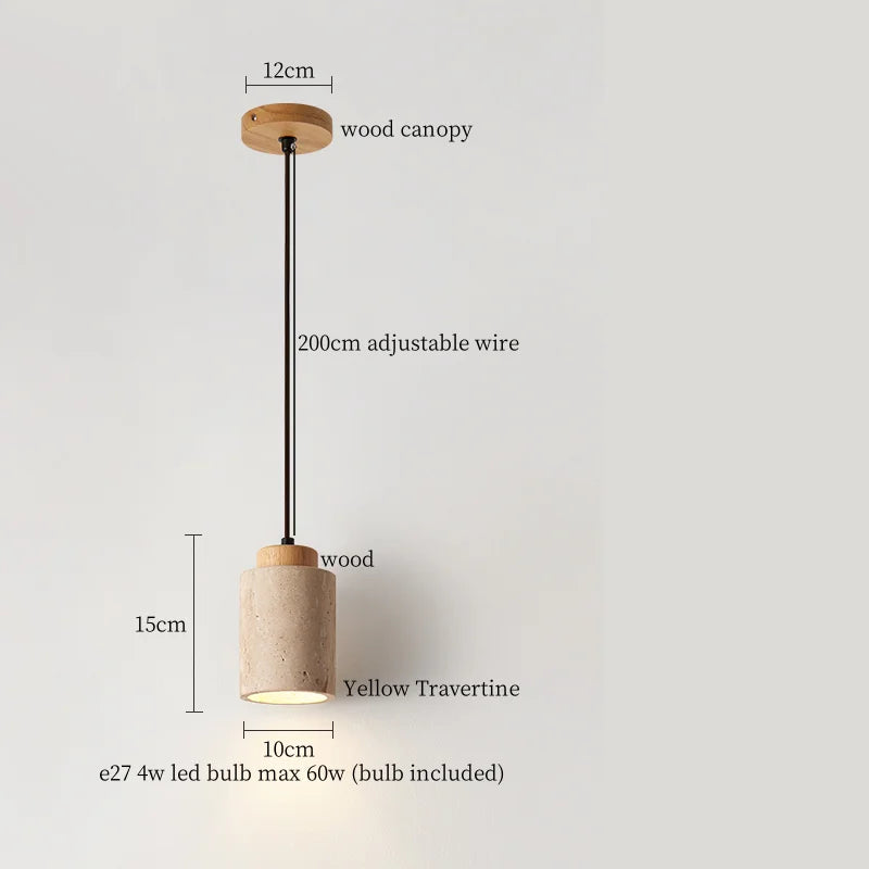 DecorBites™ LED Pendant Lights Yellow Travertine Wood Hanging Lamp for Bedroom Dining Room