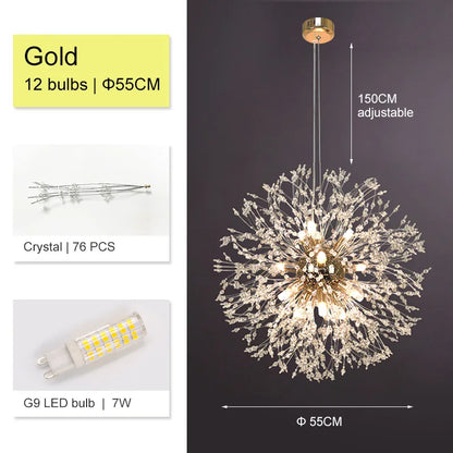 DecorBites™ Dandelion Chandelier: Luxury Crystal Pendant Lamp for Living Room and Bedroom