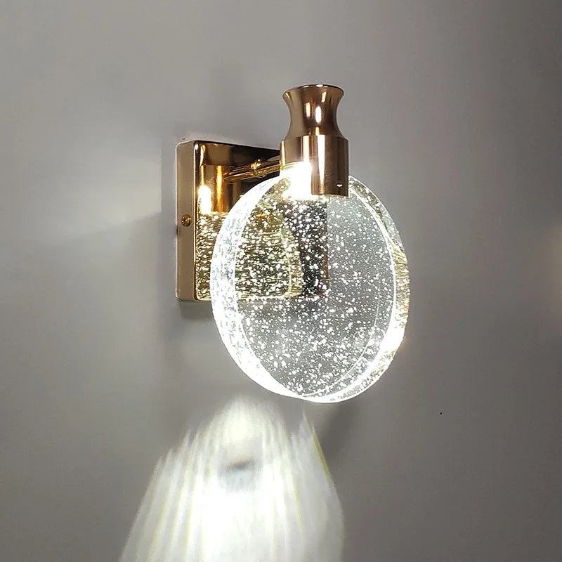 DecorBites™ Crystal Glass Gold LED Wall Lamp for Modern Luxury Lighting in Living Bedroom Bedside Aisle
