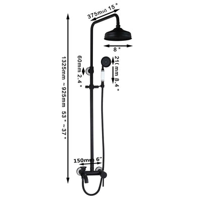 DecorBites™ 8" Black Rain Shower Head Set with Hand Spray and Mixer Faucet