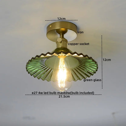 ™ Green Glass Copper Ceiling Light Fixture Balcony Kitchen Modern LED Lamp