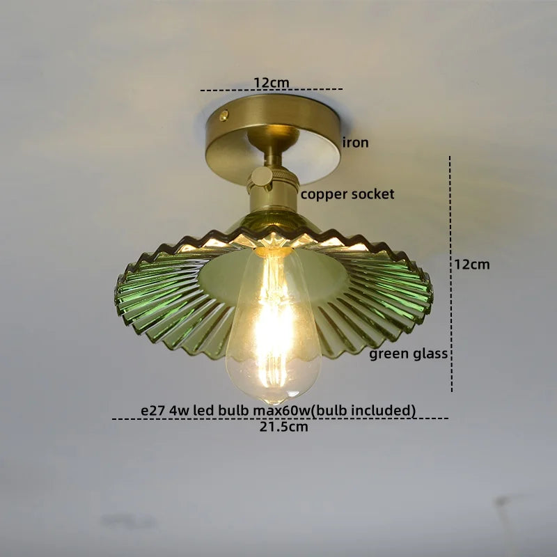 DecorBites™ Green Glass LED Ceiling Light Modern Iron Copper Lampara Techo for Home Decor