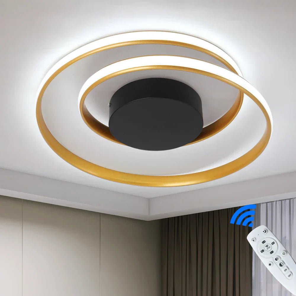 DecorBites™ Dimmable LED Chandelier Light Remote Ceiling Lamp Gold White Black Fixture