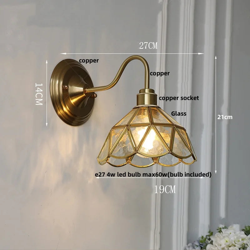 DecorBites™ Blue Glass Copper LED Wall Light Fixture Stair Bar Restaurant Bedroom E27