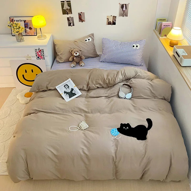 DecorBites™ Cartoon Towel Embroidery Bedding Set in Soft Washed Cotton for Kids
