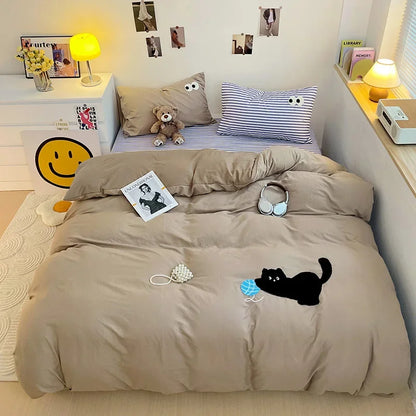 DecorBites™ Cartoon Towel Embroidery Bedding Set in Soft Washed Cotton for Kids