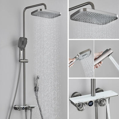 DecorBites™ Grey Thermostatic Digital Shower Faucet Set with Rainfall System