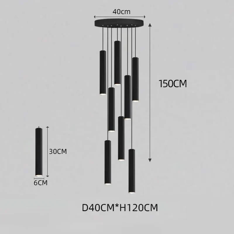 DecorBites™ Black LED Crystal Staircase Chandelier: Modern Nordic Design, Creative Island Hanging Lamp