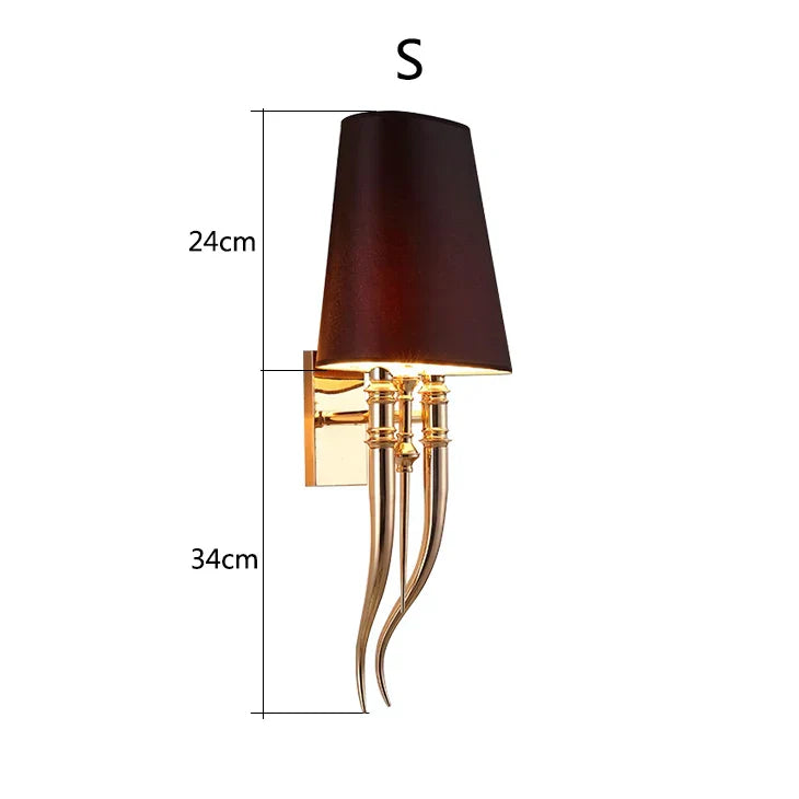 DecorBites™ Iron Claw Horn Wall Sconce with Cloth Lampshade for Bedroom and Living Room
