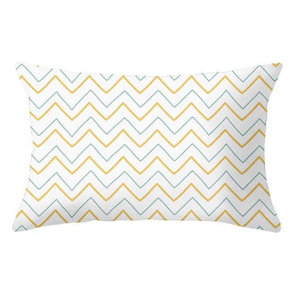 DecorBites™ Geometric Striped Curved Rectangle Pillowcase - Yellow Blue Sofa Throw Pillows