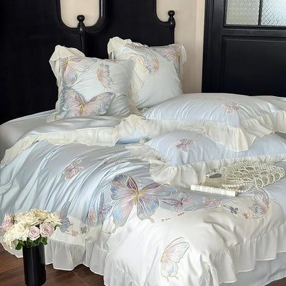 DecorBites™ French Lace Butterfly Embroidery Bedding Set in 100S Egyptian Cotton