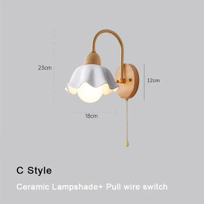 DecorBites™ Cream LED Wooden Flower Wall Lamp, Modern Bedroom Bedside Reading Light
