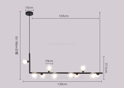 DecorBites™ Glass Ball LED Chandelier: Modern Long Pendant Lighting for Living Room and Shop