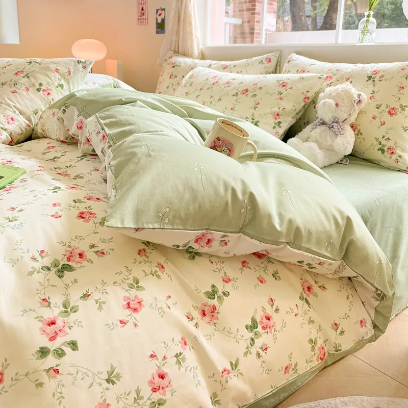 DecorBites™ Cotton Cartoon Printed Bed Set with Non-Fading Floral Patterns for Adults