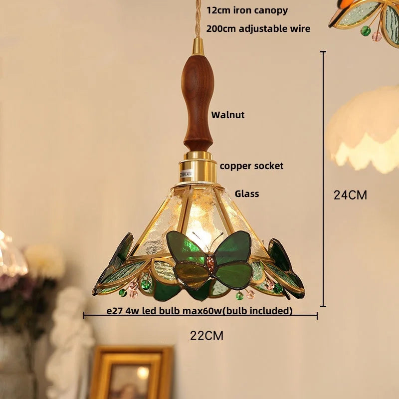 DecorBites™ Clear Glass LED Pendant Light Tiffany Butterfly Hanging Lamp