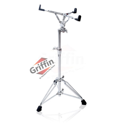 Extended Height Snare Drum Stand by GRIFFIN | Tall Adjustable Height Snare Stand For Practice Pad | Concert Stand Up Drum Mount Holder With Basket Clamp | Double Braced Percussion Chrome Drum Hardware