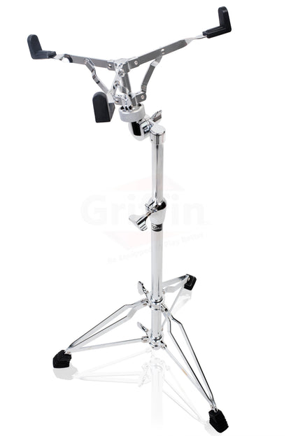 GRIFFIN Concert Stand-Up Snare Drum Stands (2-Pack) - Tall Adjustable Chrome Stand for Practice Pads & Drums - Extended-Height Hardware Mount Holder with Basket Clamp