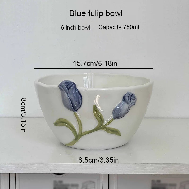 DecorBites™ 3D Embossed Tulip Ceramic Coffee Mug - Handcrafted Irregular Flower Cup
