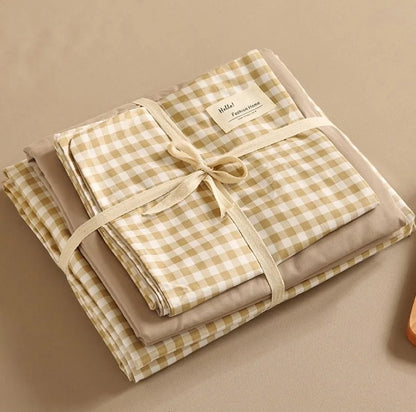 ™ Japanese Grid Printed Cotton Bedding Set in Queen/King for Cozy Sleep