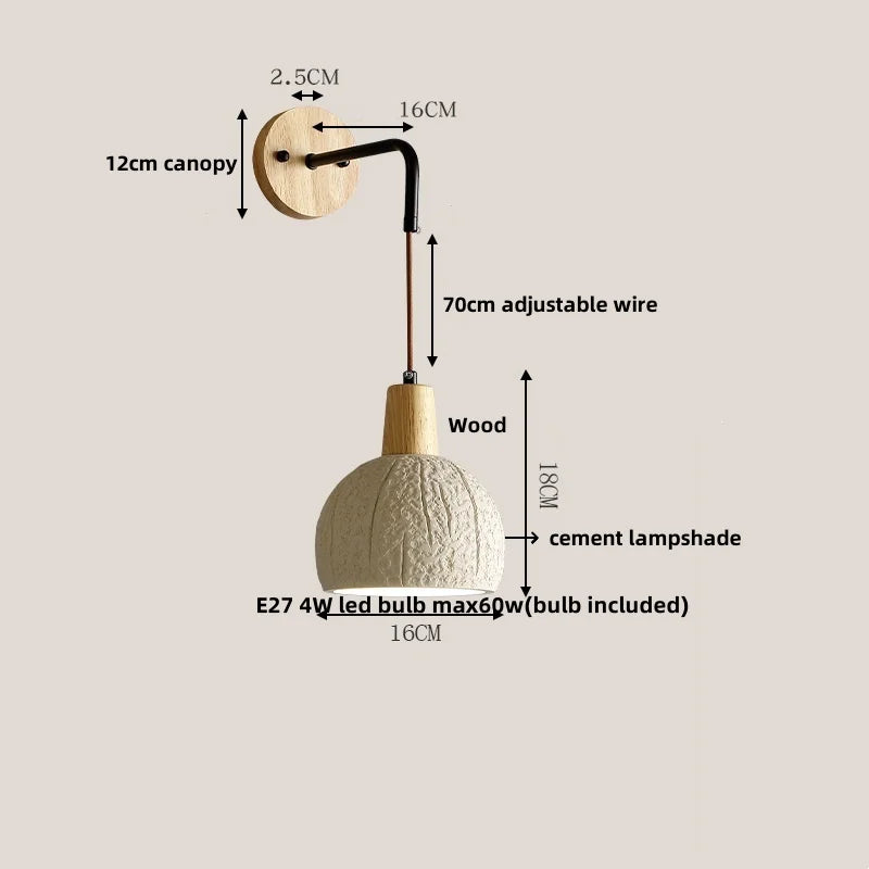 DecorBites™ Cement Shade Wall Sconce Pull Chain Switch LED Light Fixture for Home Decor