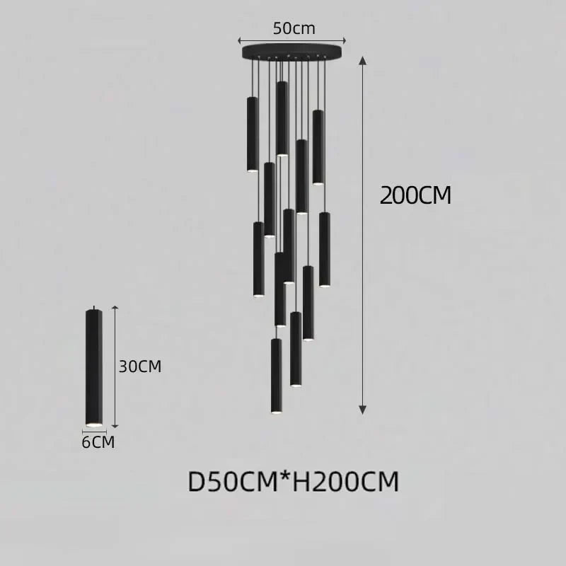 DecorBites™ Black LED Crystal Staircase Chandelier: Modern Nordic Design, Creative Island Hanging Lamp