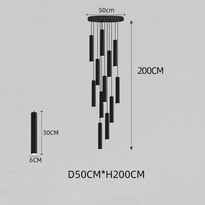 DecorBites™ Black LED Crystal Staircase Chandelier: Modern Nordic Design, Creative Island Hanging Lamp