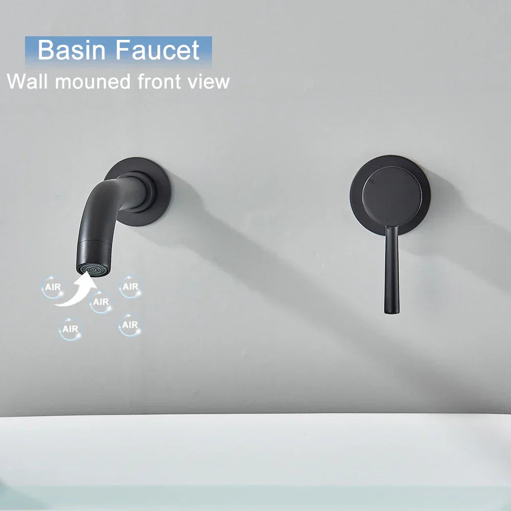 DecorBites™ Black Wall Mounted Basin Faucet with Single Handle Hot Cold Water Mixer Tap