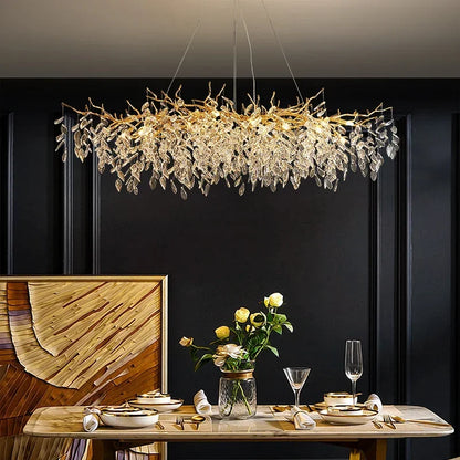 DecorBites™ Crystal Branch LED Pendant Chandelier - Gold Suspend Lamp for Luxury Dining Room