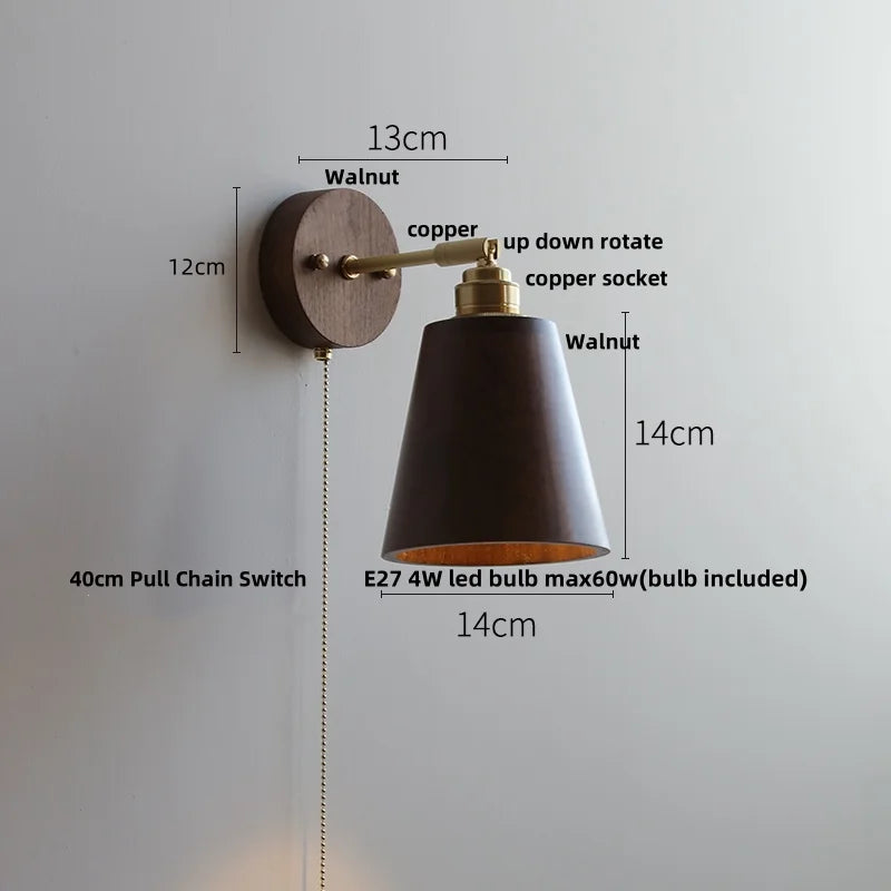 DecorBites™ LED Wall Sconce Walnut Wood Rotate Stair Light Fixture Modern Nordic Design