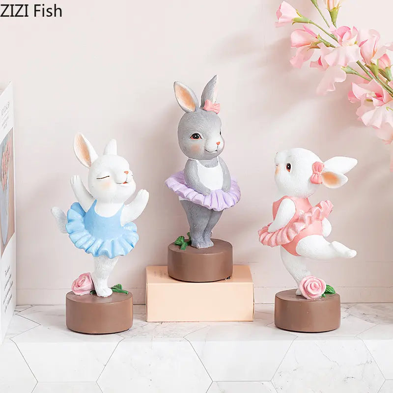 DecorBites™ Ballet Rabbit Dancer Sculpture - Cute Ballerina Statue for Modern Desk Decor