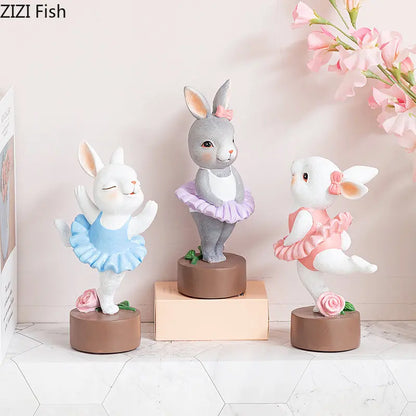 DecorBites™ Ballet Rabbit Dancer Sculpture - Cute Ballerina Statue for Modern Desk Decor