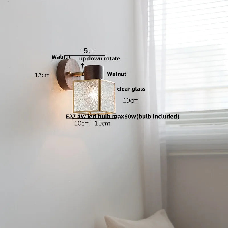 DecorBites™ LED Wall Lamp Sconce Walnut Wood Clear Glass Rotate Dining Room Mirror Light