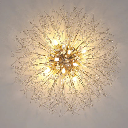 DecorBites™ Golden Dandelion Crystal Chandelier: Warm Nordic LED Ceiling Lamp for Romantic Living Room.