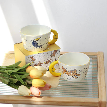 DecorBites™ Bear Moon Ceramic Mug: Cute Hand Painted Coffee Cup for Kitchen Drinkware
