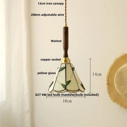 DecorBites™ Amber Glass LED Pendant Light, Nordic Modern Design, Walnut Wood, Dining Living Room Lighting