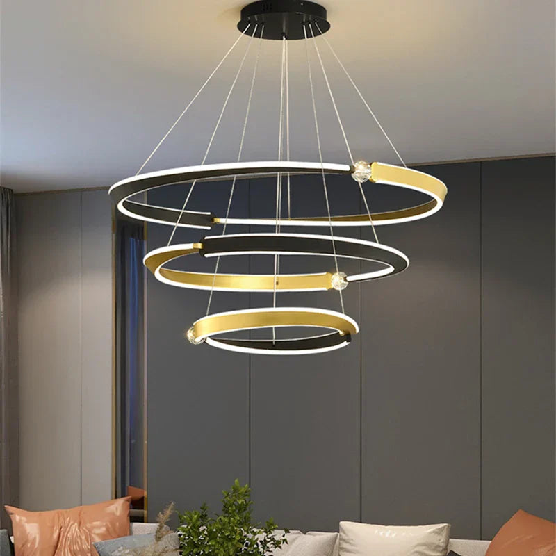 DecorBites™ Black Gold LED Ceiling Chandelier Crystal Decorative Pendant Lamp for Dining Room Bedroom