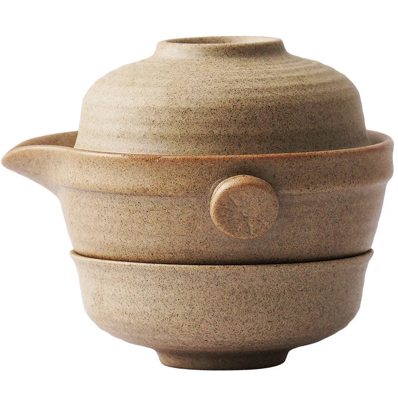™ Kung Fu Tea Set: Teapot, 2 Teacups, Travel Green Tea Cups, Ceramic Gaiwan