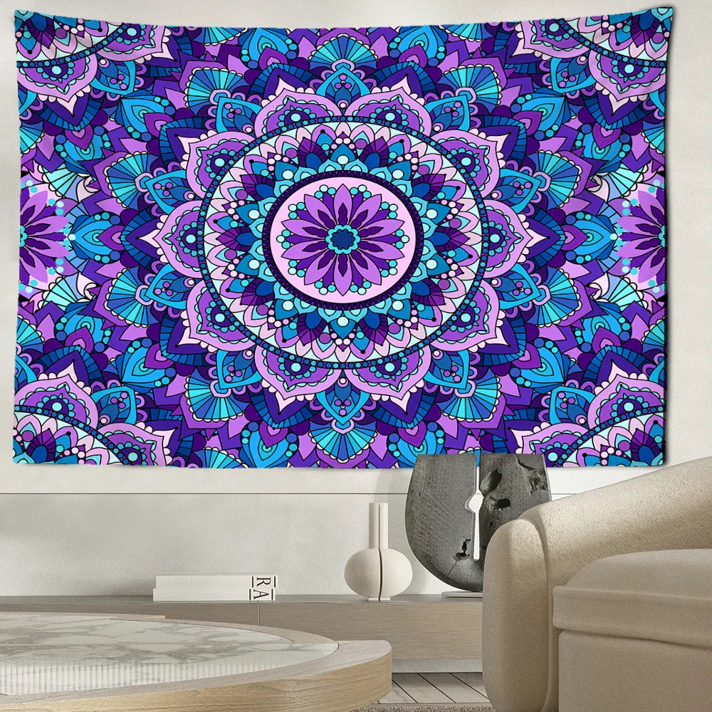 DecorBites™ Blue Purple Mandala Tapestry Wall Hanging - Bohemian Abstract Aesthetics