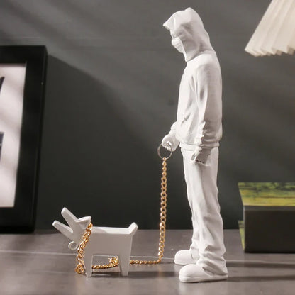 DecorBites™ Banksy Dog Walker Resin Statue: Trendy Street Art Figurine for Home Office Decor